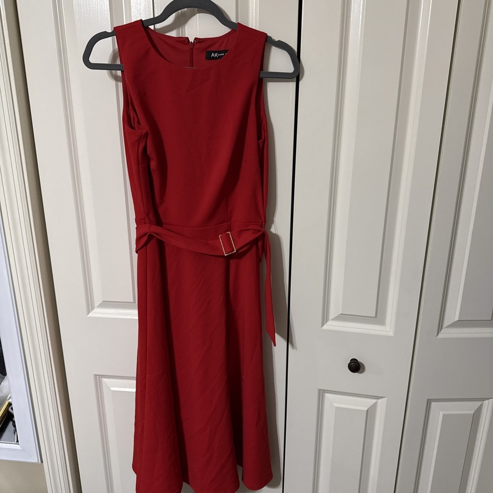 Red Anne Klein AK A Line Belted Dress Size 6 Holidays Christmas